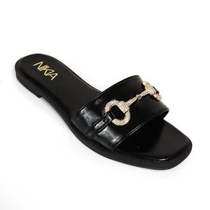 Nina Black Slide Sandals with Gold Accent